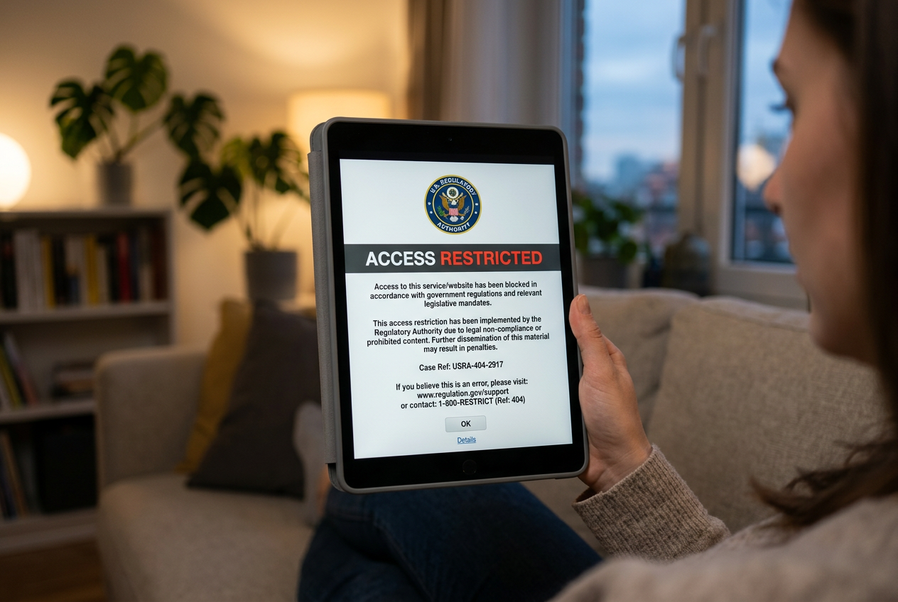 Digital representation of a website access block message.
